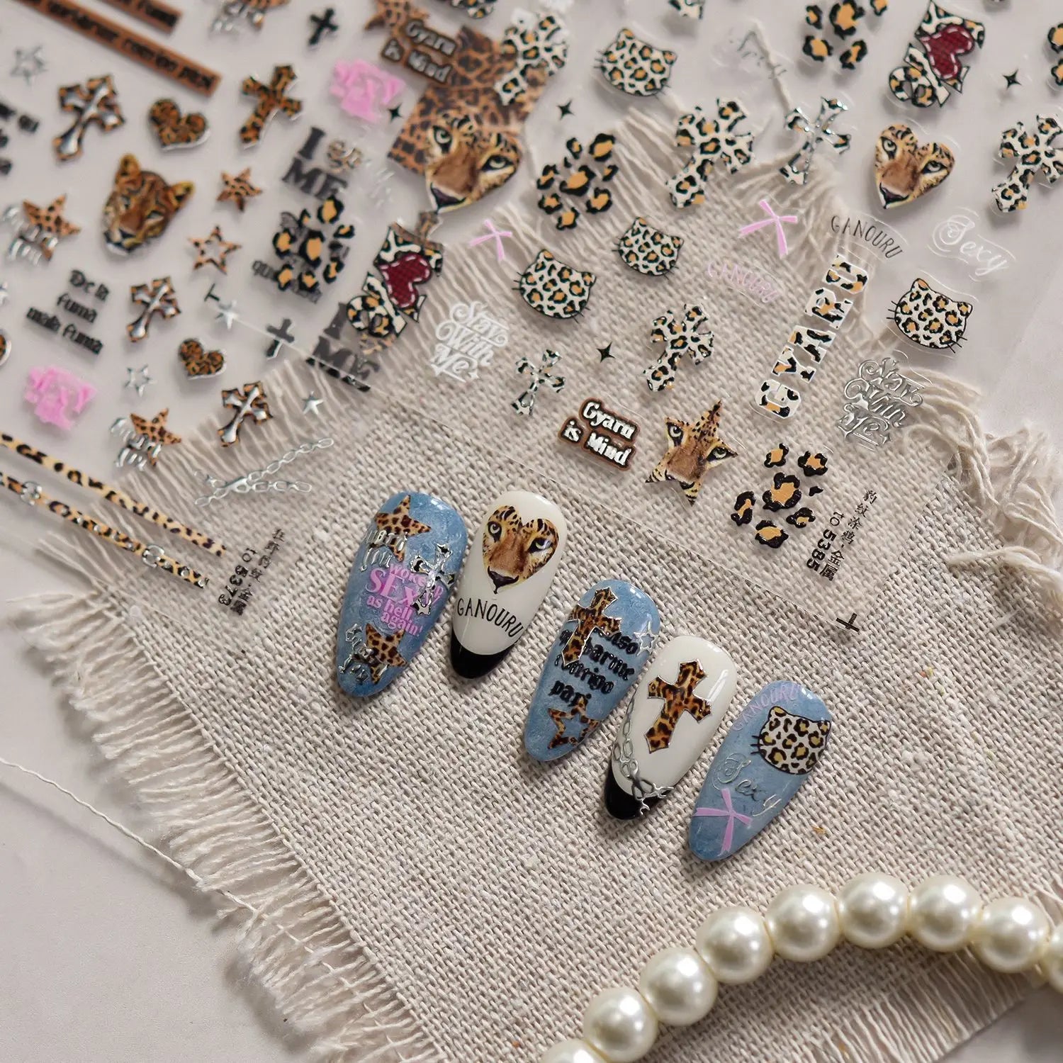 Metal Nail Art Stickers Retro Wild Leopard Print Nails 3D Decorations Stickers Winter Cross Animal Nail Art Accessories Stickers