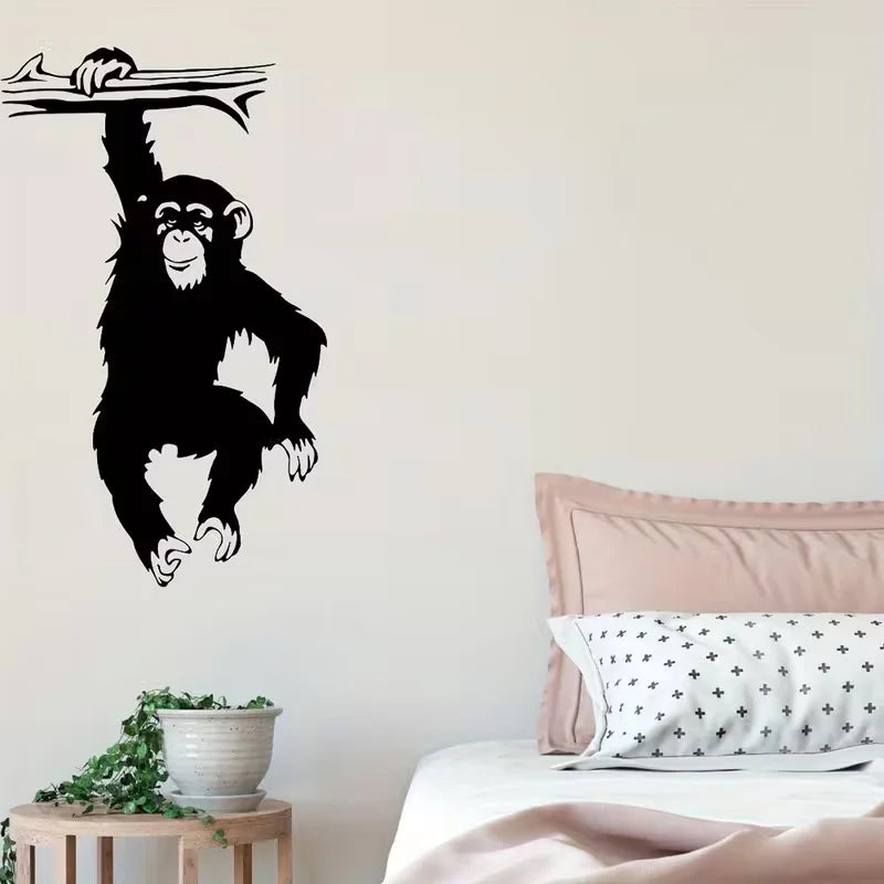 1pc Large Funny Monkey Tree Wall Decal For Living Room, Cartoon Jungle Forest Animal Branch Vinyl Wall Sticker For Bedroom