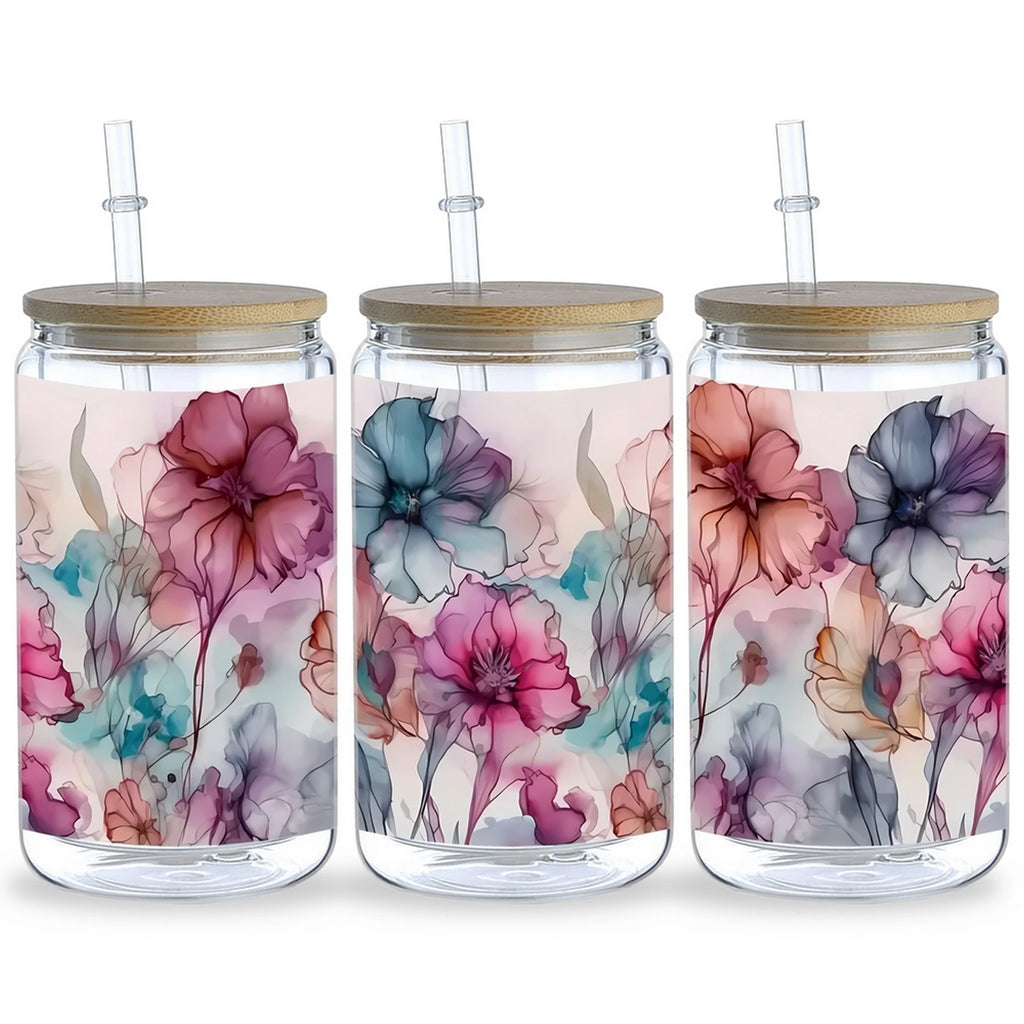 5 Sheets Plant UV DTF Cup Stickers, DTF Transfer Stickers, Waterproof Flower Wipe-Off Transfer Paper for 16oz Glass, Mug