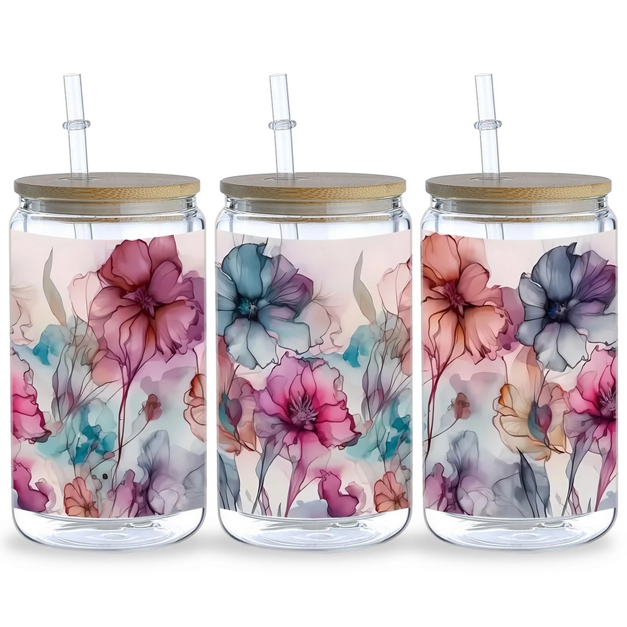 5 Sheets Plant UV DTF Cup Stickers, DTF Transfer Stickers, Waterproof Flower Wipe-Off Transfer Paper for 16oz Glass, Mug