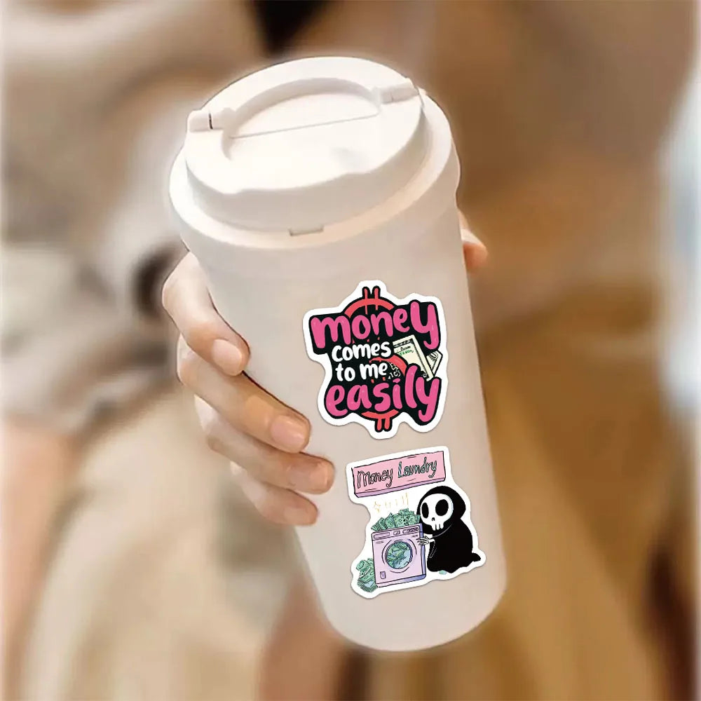 50PCS Money Pink Fun Stickers DIY Manual Speaker Decorative Bag Notebook Water Cup Label Stickers
