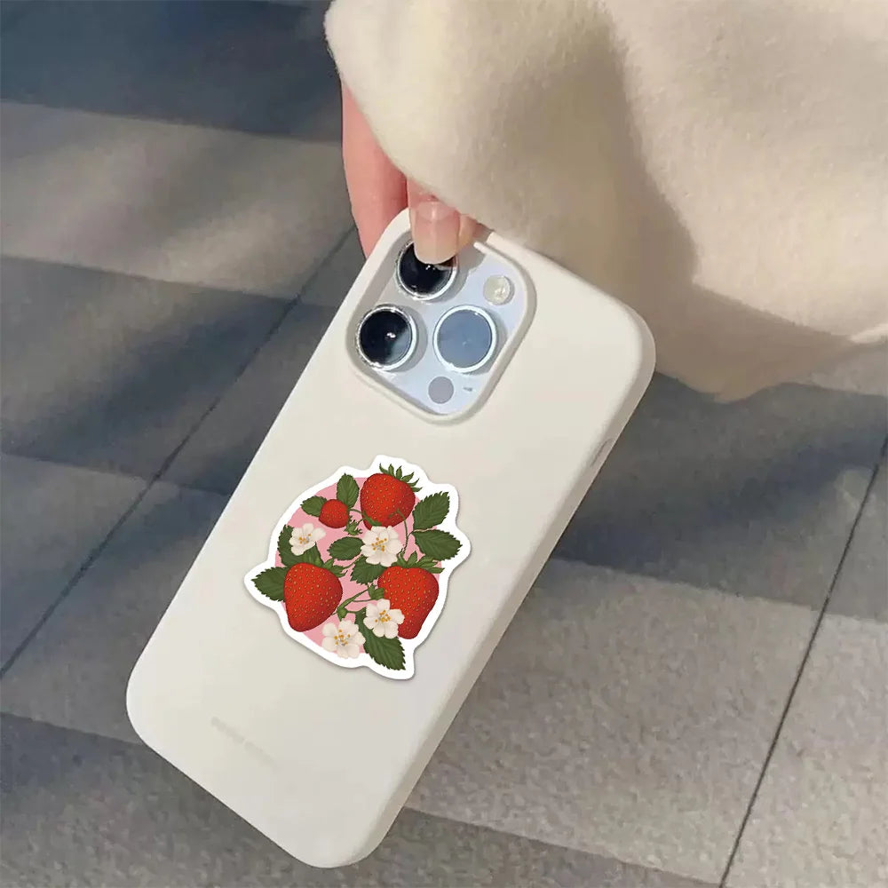 50PCS Red Strawberry Ins Fun DIY Stickers Scrapbook Manual Mobile Luggage Skateboard Waterproof Stickers
