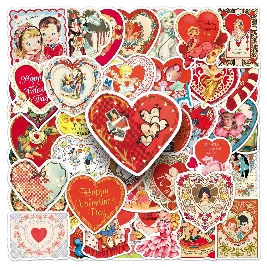 50/100PCS Retro Valentine's Day Stickers, Festival Love Victoria Style Waterproof Decorative Card Sticker