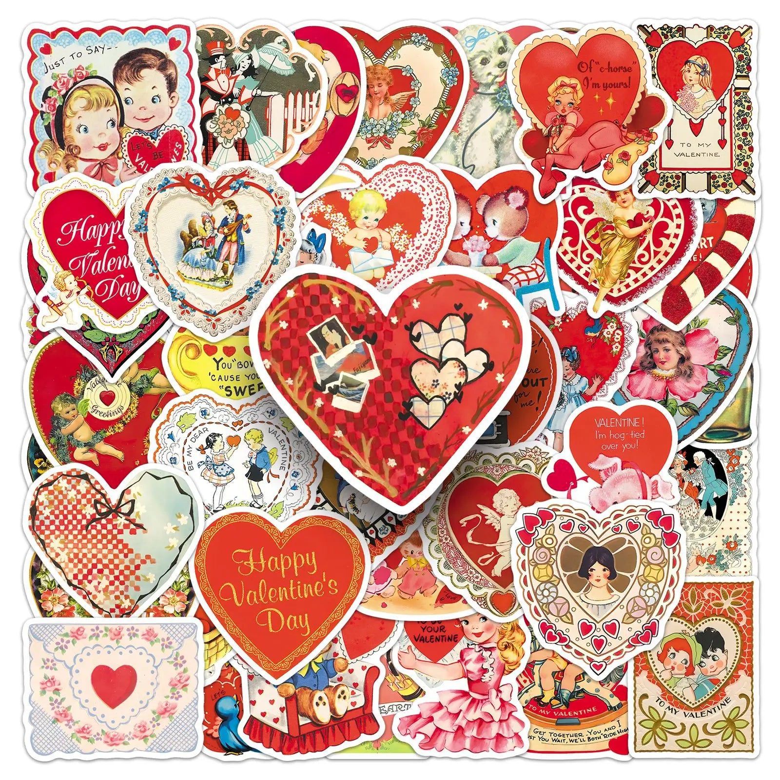50/100PCS Retro Valentine's Day Stickers, Festival Love Victoria Style Waterproof Decorative Card Sticker