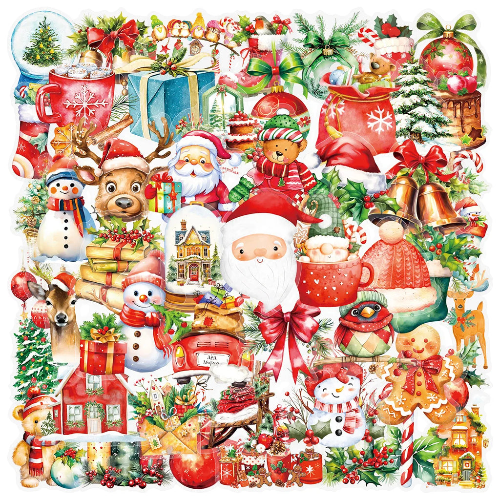 50PCS Transparent PET Christmas Graffiti Stickers Window Children Party Gift Box Creative Decoration Waterproof Stickers
