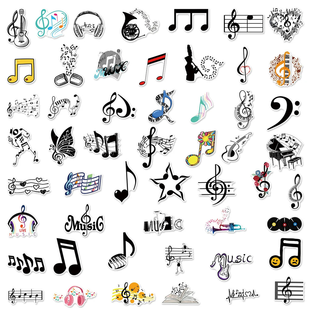 50/100PCS Music Note Doodle Stickers Waterproof Vinyl Decals for Suitcase Journal Laptop Skateboard Guitar Decor