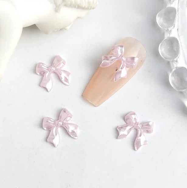 Pink ice-transparent Ribbon Bow Nail Art Accessories Shiny BowKont Resin Nail Charms DIY Manicure Design Nail Decorations Parts