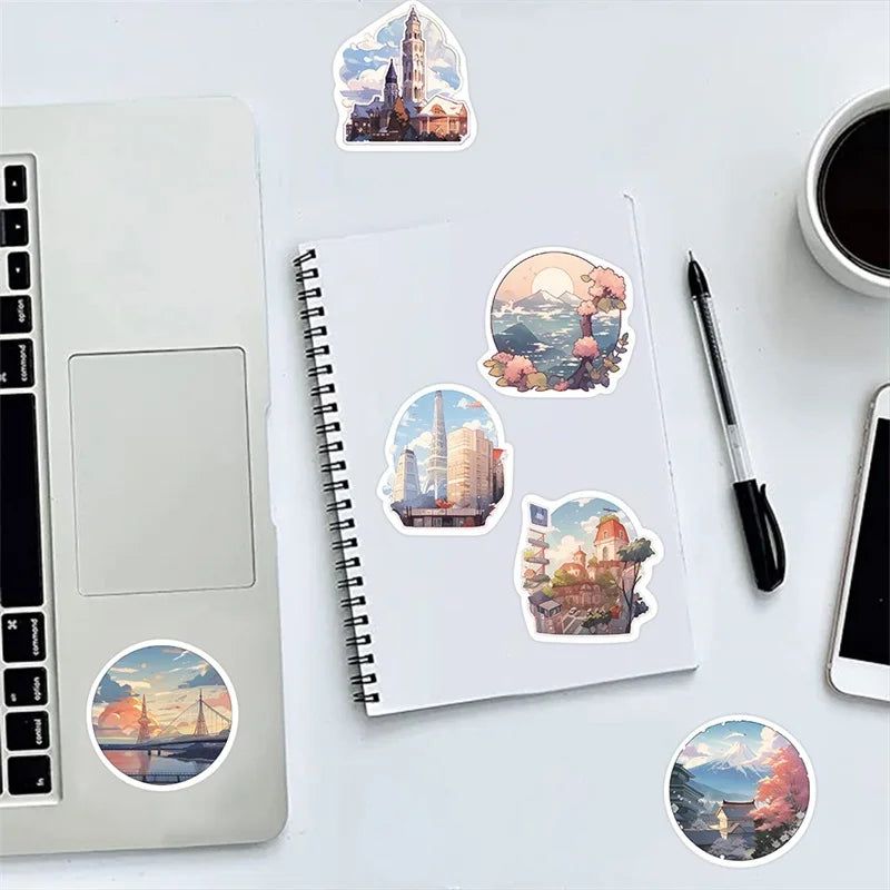 10/30/50PCS Cartoon Scenery PVC Sticker Aesthetic Korean Children's Decoration Scrapbooking Stationery School Supplies for Kid