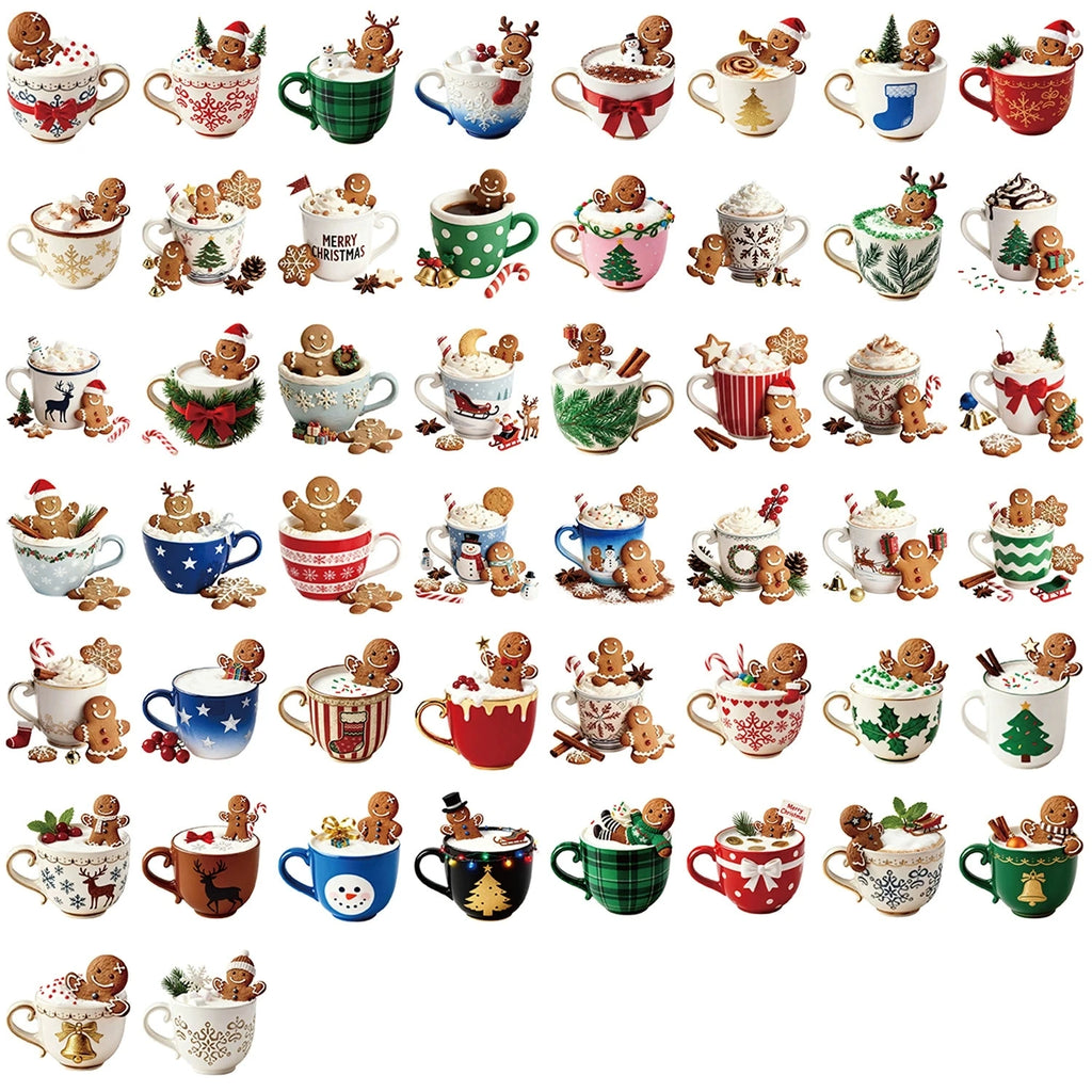 50/100PCS Christmas Coffee Cartoon Waterproof Stickers Decorative Luggage Stationery Mobile Phone