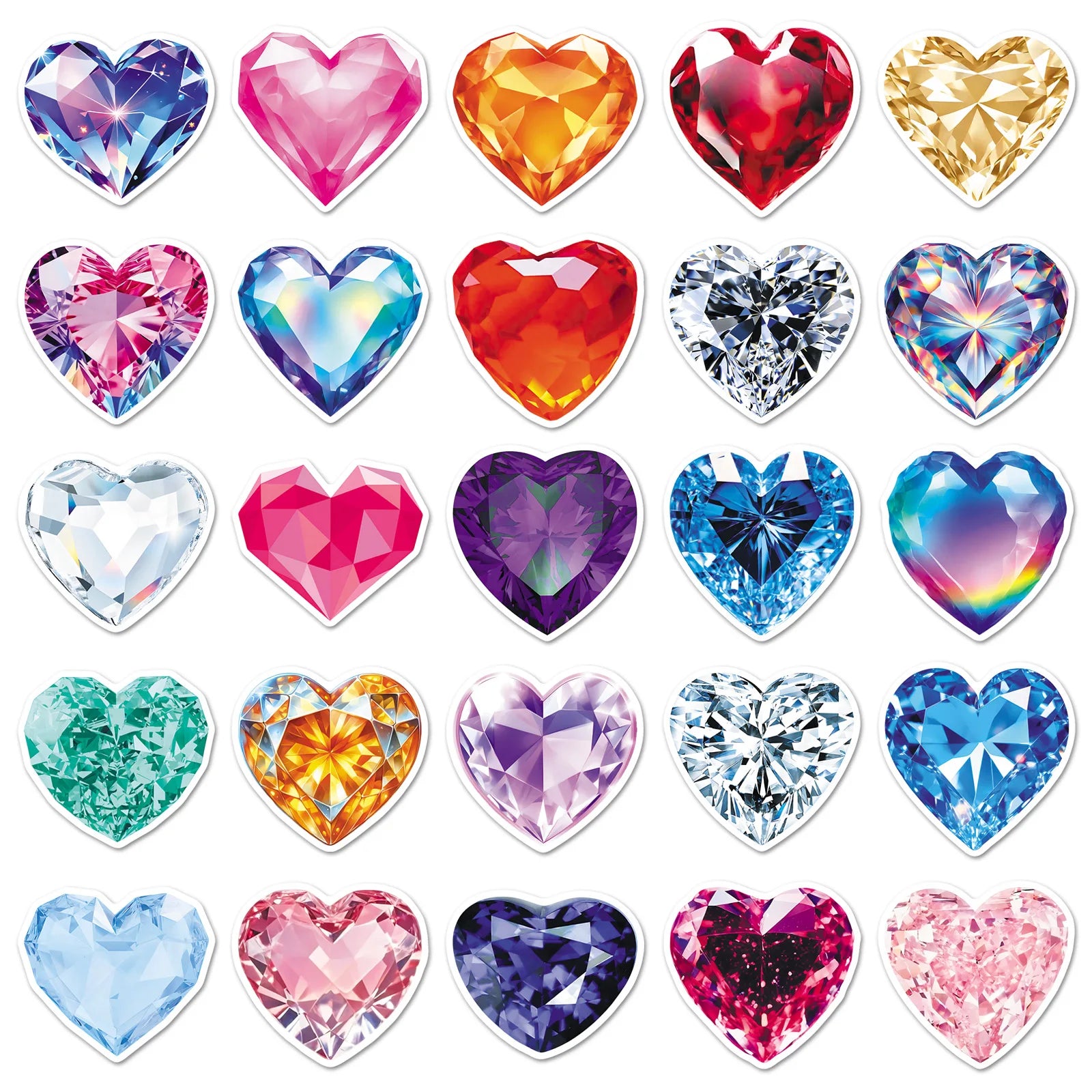 50PCS Glitter Heart Diamond Stickers, Colorful Cool Student Stationery Phone Notebook Cup DIY Waterproof Sticker