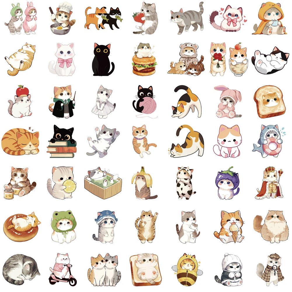 50/100PCS Cartoon Cute Cats Stickers Decals For Laptop Notebook Skateboard Guitar Luggage Suitcase Creative Aesthetic Stickers