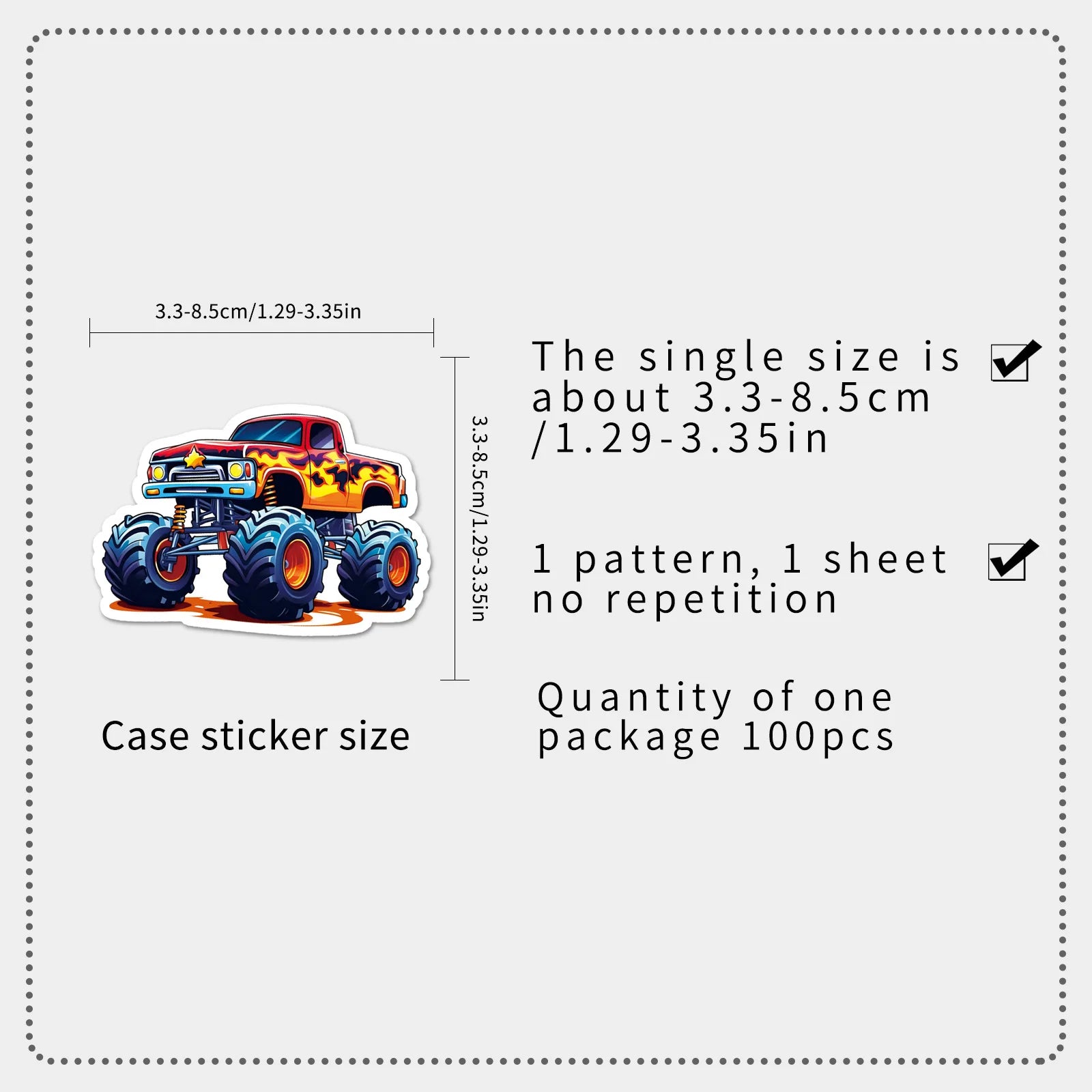 100Pcs Monster Truck Stickers Cartoon Stationery School Supplies Decorative Decals Notebook Phone Fridge Luggage DIY Sticker