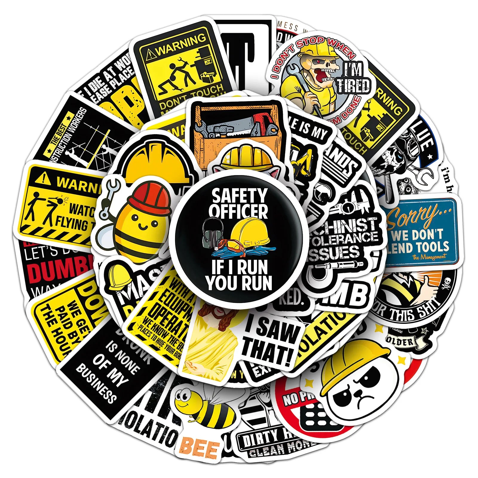 50PCS Safety Helmet Slogan Stickers, Warning Signs Stationery Computer Helmet Suitcase Decora Art Stickers