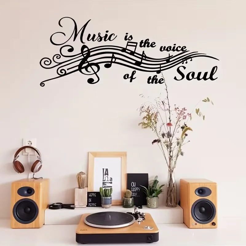 A Music-Themed Wall Sticker with a Black Text Design on a White Background, Featuring Musical Notes - Suitable for Decorating Wa