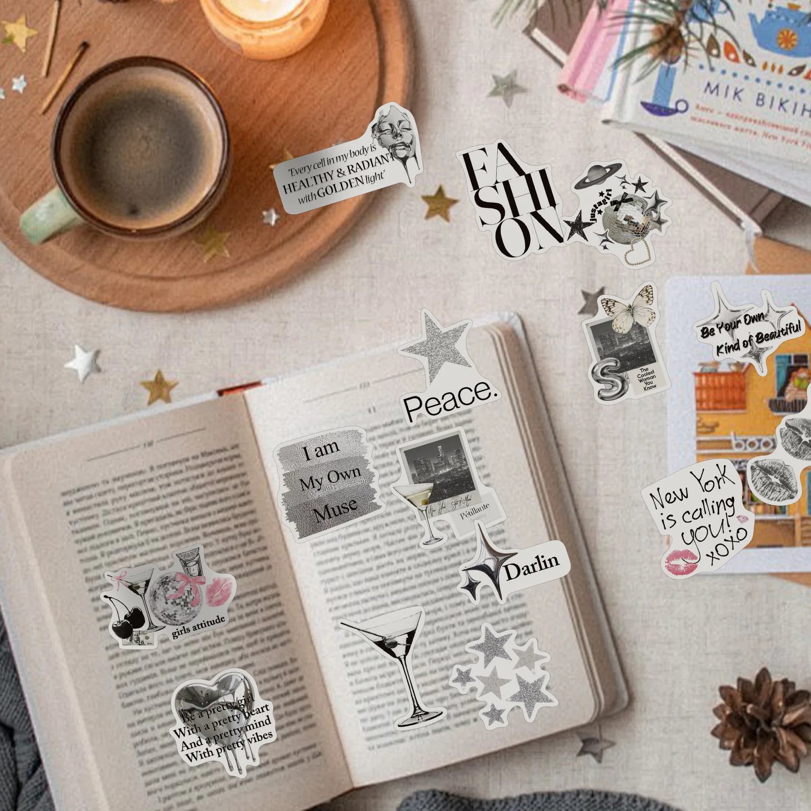 50/100PCS Silver Lucky Girl Handbooks Creative Stickers Notebook Stationery Box Helmet Stickers