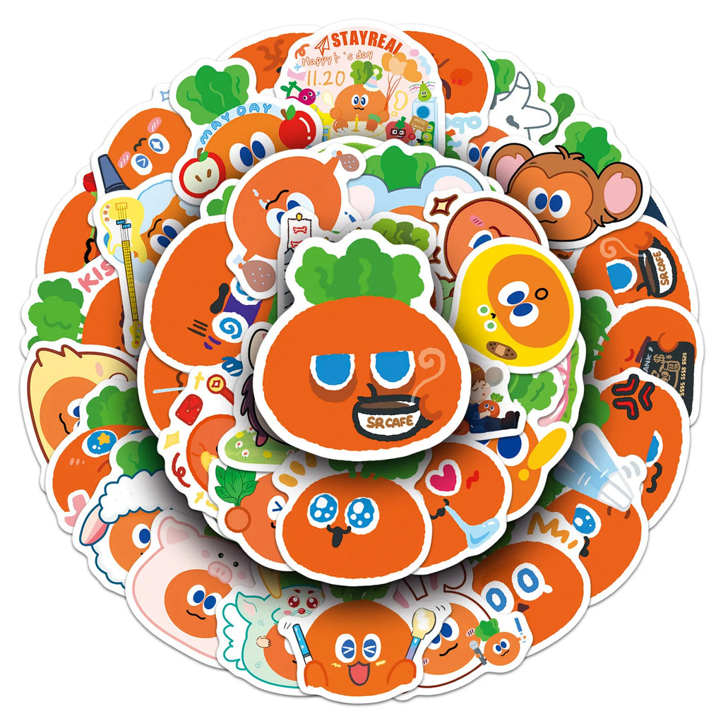 50-Pack Cartoon Carrot DIY Graffiti Stickers Waterproof Decorations for Students Notebooks Laptops Suitcases Fridge