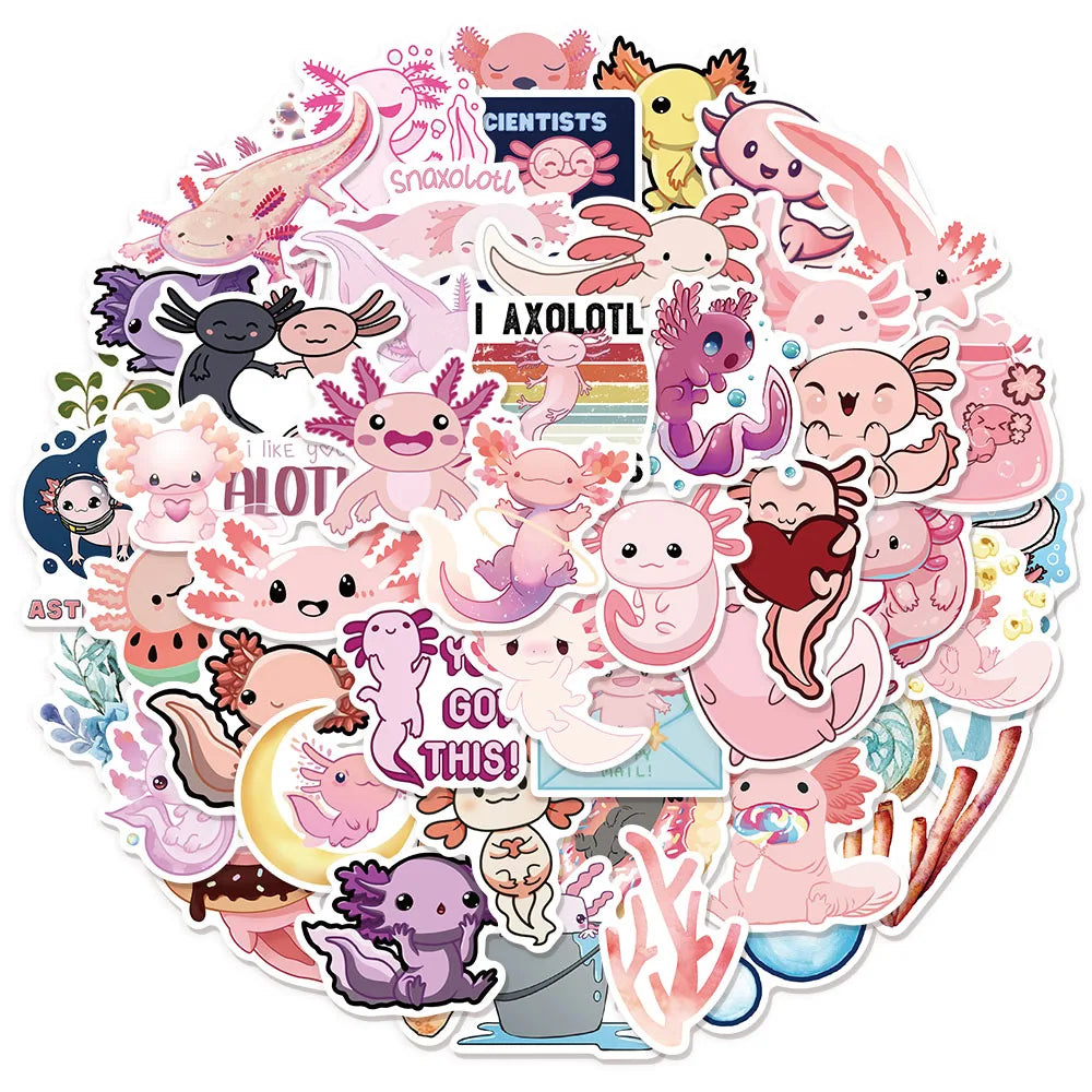 50/100PCS Axolotl Graffiti Stickers Cute Animal Cartoon Stickers Toy Suitcase Scrapbook Diary Mobile Laptop Sticker Pack