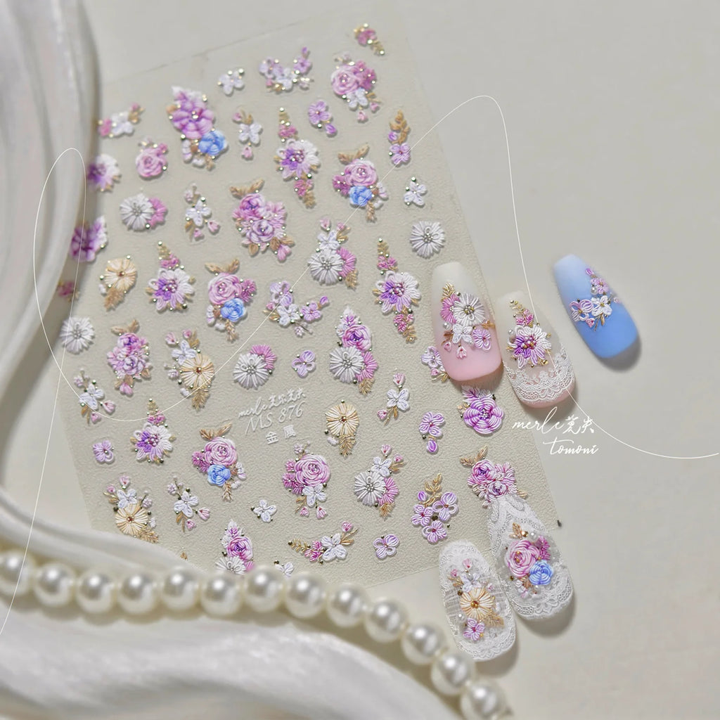 Metal Nail Stickers Exquisite Embroidered Rose Nail Art Accessories Stickers Back Glue Flowers Nail Charms Decals Manicure Tools