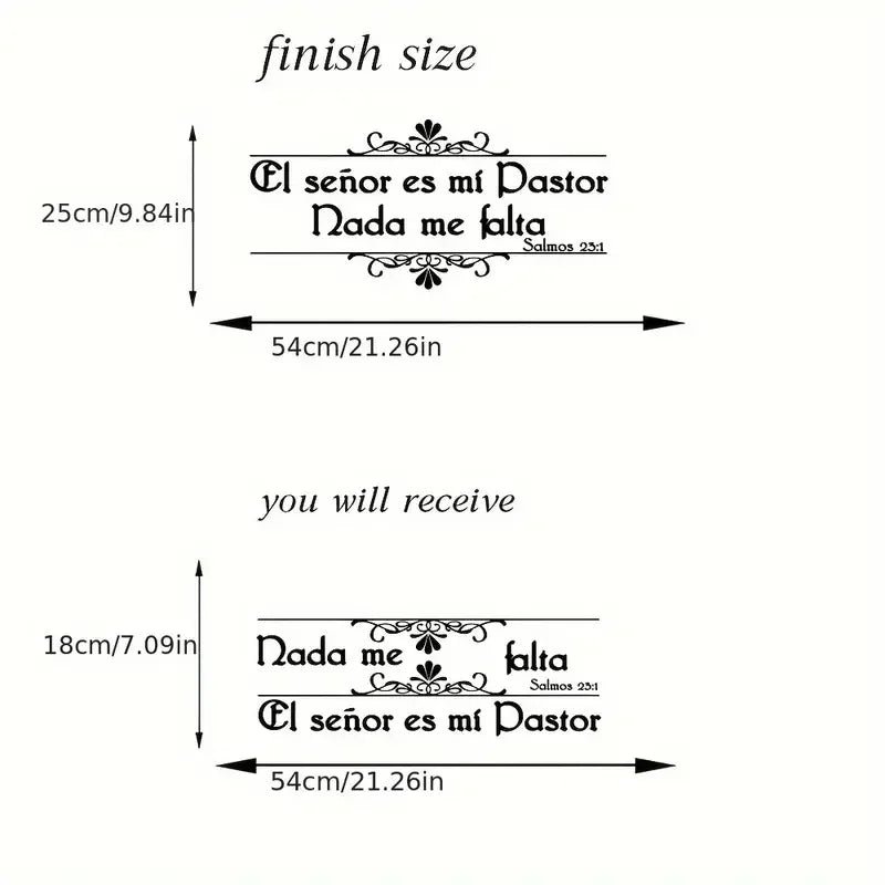 1pc Spanish Psalm 23:1 Bible Verse Wall Decal - Contemporary Black Script with Floral Swirls, Self-Adhesive PVC Christian Religi