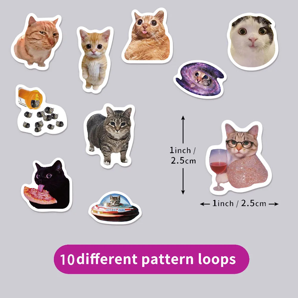 500PCS Cartoon Cat Style Reward Stickers 10 Different 2.5cm/1.0-inch Meow Learning Reward Set Party Gift Stamps