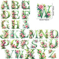 1 set of A~Z letter flower UV DTF transfer stickers, waterproof wipe transfer stickers, suitable for glasses