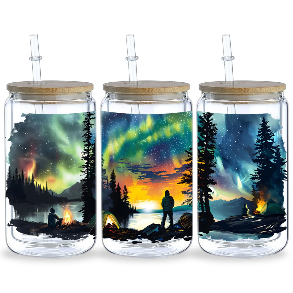 5 sheets of Aurora UV DTF cup packaging suitable for 16oz glass cups, waterproof UV DTF stickers suitable for 16oz glass cups