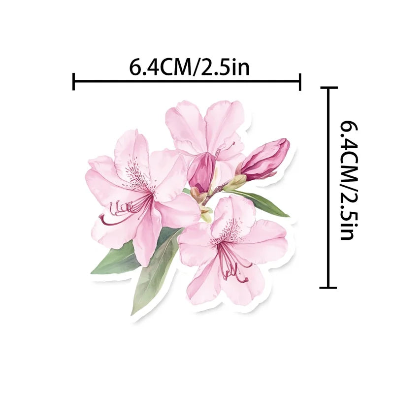 50PCS Cute Pink Flower PET Sticky Sticker Aesthetic Tear Open DIY Decoration Scrapbooking Stationery Supplies for Kids