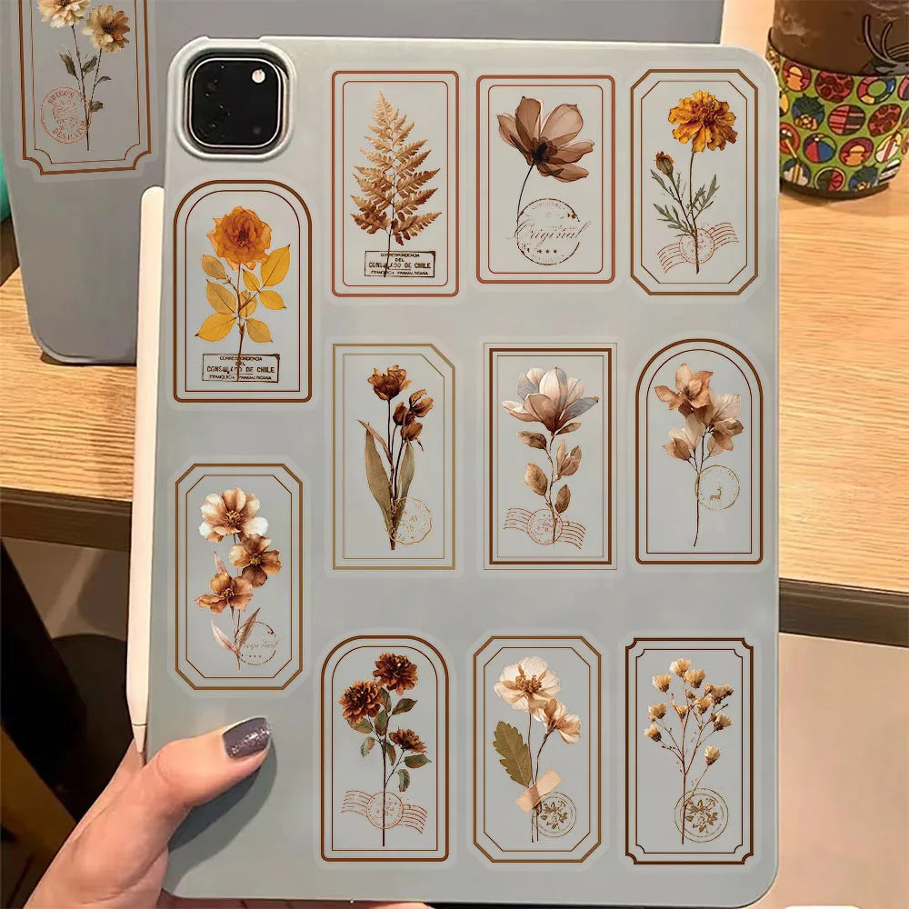 50PCS Old Business Flower Picking Decoration Transparent Sticker Pack DIY Scrapbook Phone Case Laptop Tablet Toy Stickers