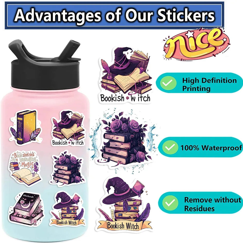 50PCS Purple Bookish Sticker Pack Bookish Stickers for Notebook Luggage Skateboard Decoration Graffiti Decals Cool Sticker