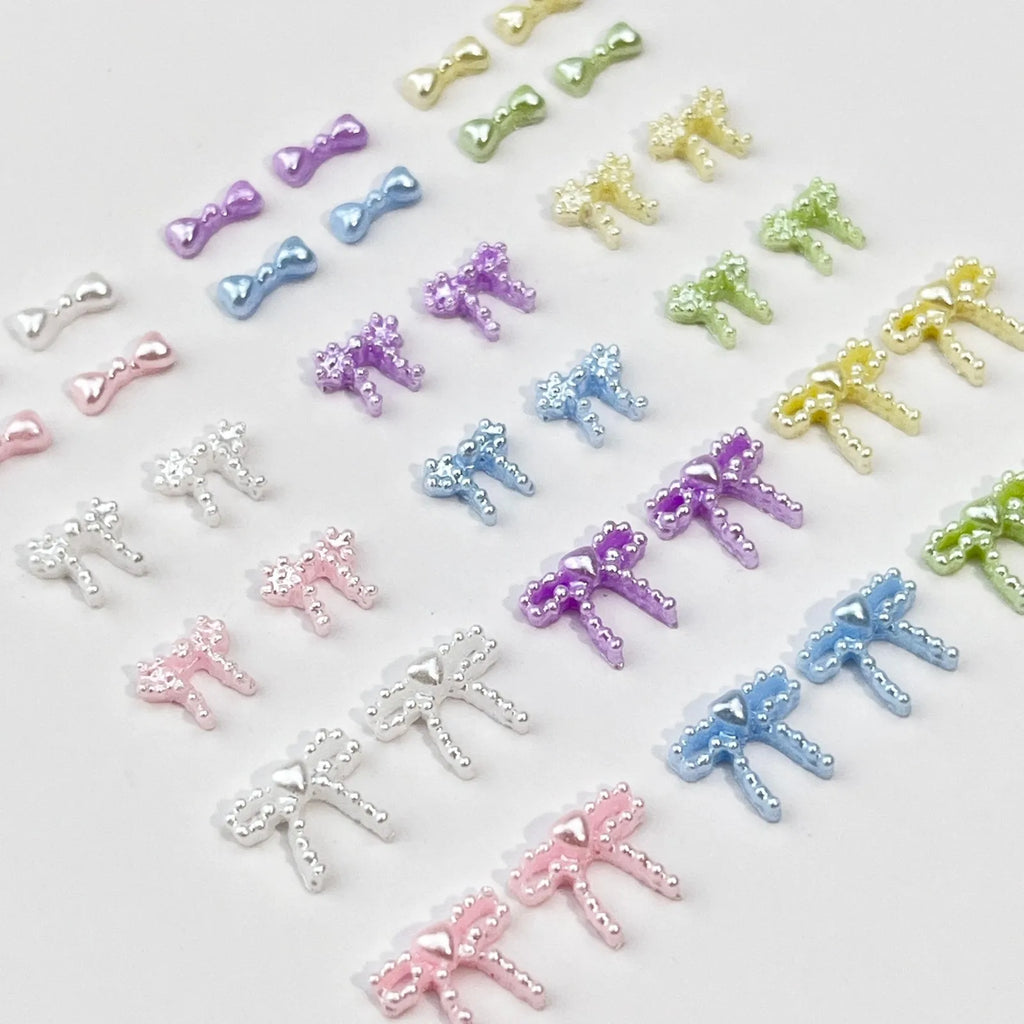 10pc Cute 3D Resin Pearl Bow Nail Art Charms Macaron Imitation Japanese Preal Bowknot Ribbon Nail Decorations DIY Nail Accessory