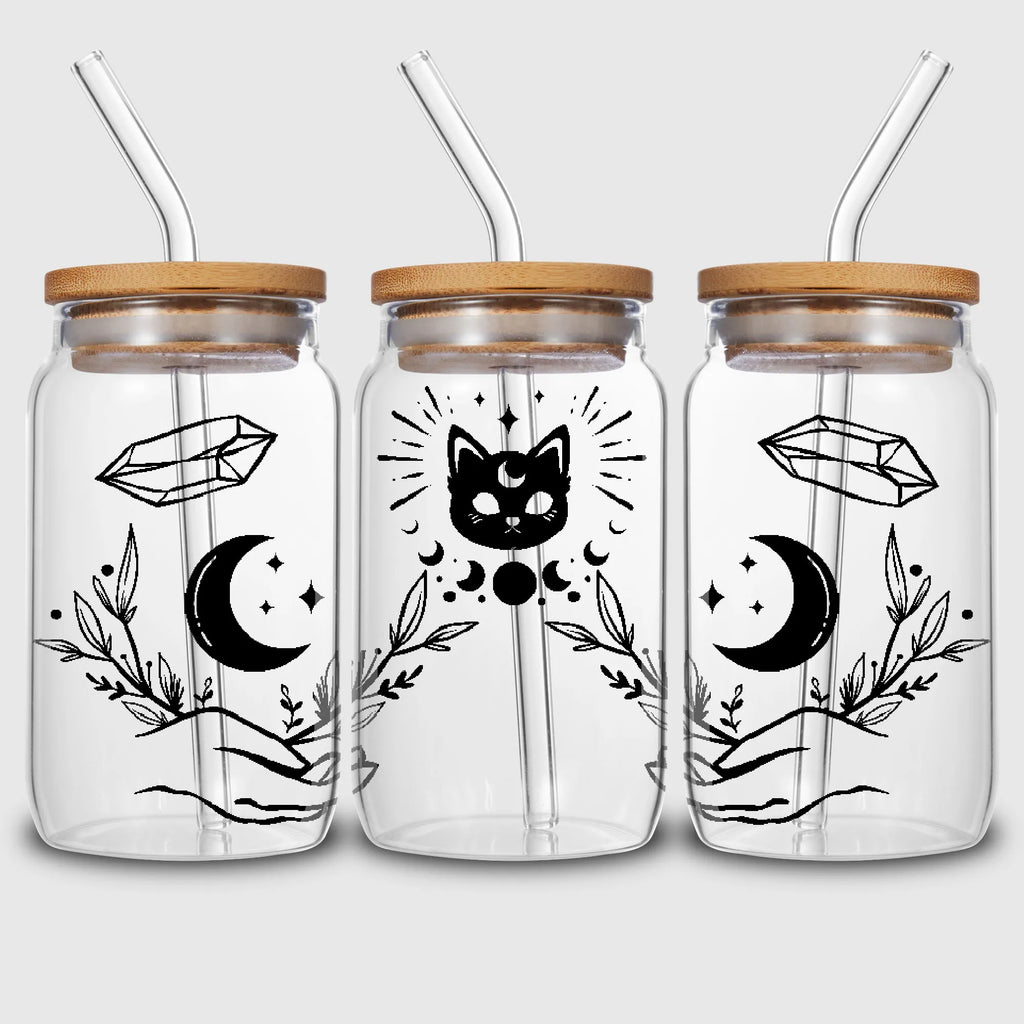 5 sheets Magic Cat UV DTF Glass Cup Wrap Transfer Stickers, DTF Transfer Stickers, Waterproof Wipe-Off Transfer Stickers