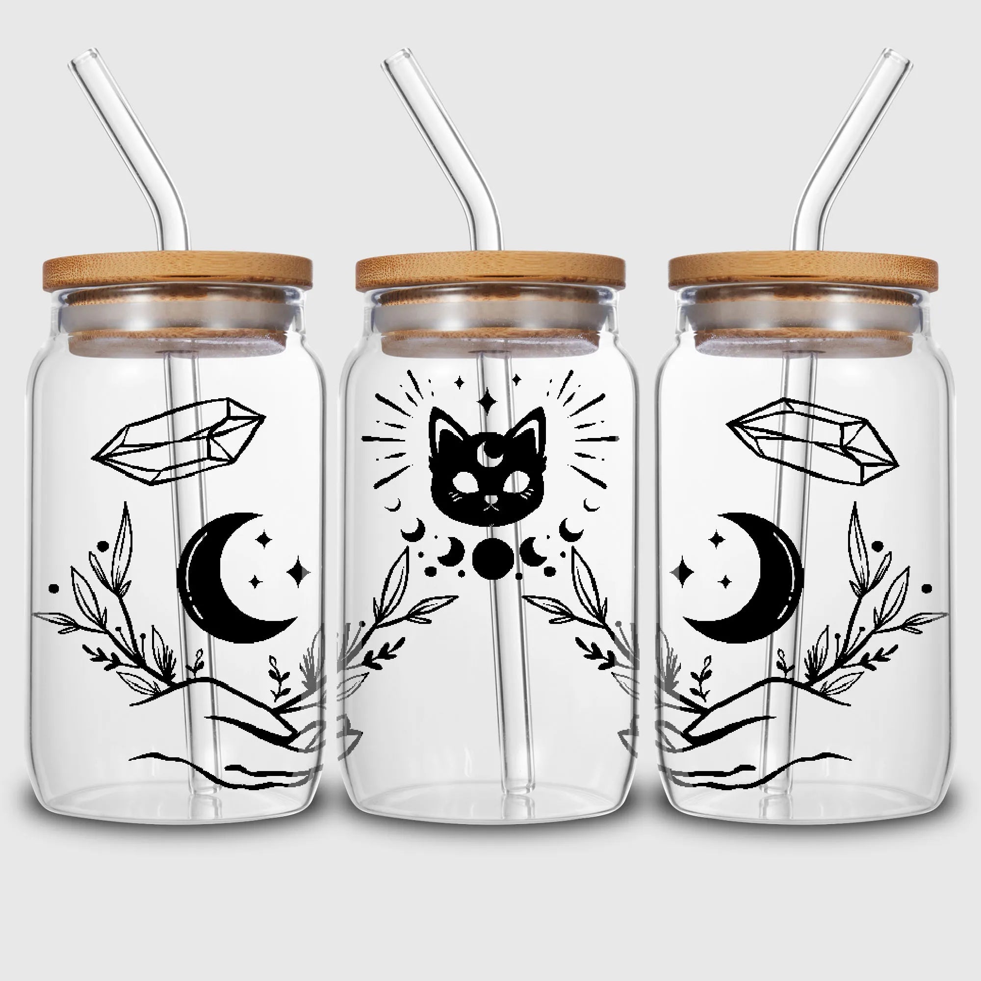 5 sheets Magic Cat UV DTF Glass Cup Wrap Transfer Stickers, DTF Transfer Stickers, Waterproof Wipe-Off Transfer Stickers
