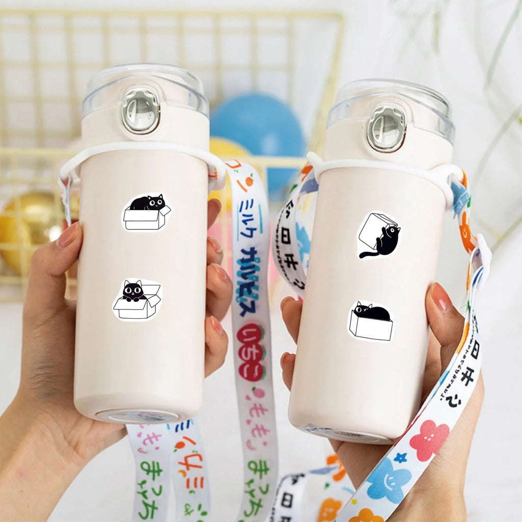 1Roll(500Pcs) Funning Black Cats Hiding and Seeking Stickers 2.5cm/1.0'' 8 Designs Decals Diy Adorn Gifts Packaging Home Decor