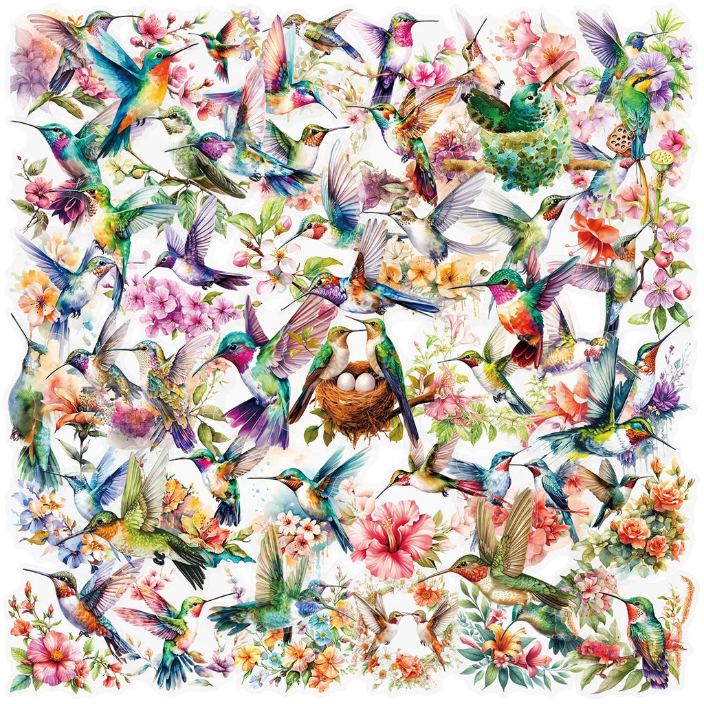 50/100PCS Cartoon Watercolor Hummingbird Pet Transparent Stickers Packaging Decoration Phone Case Luggage Waterproof Stickers
