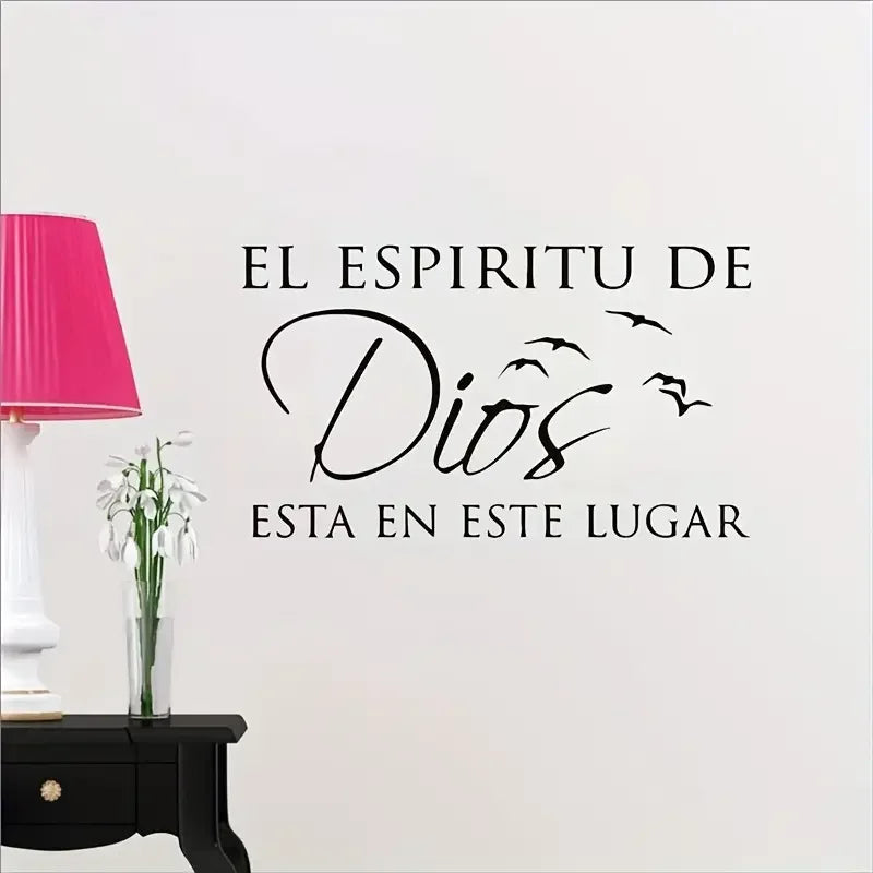 Spanish "El Espíritu de Dios" Christian Vinyl Wall Decal - Contemporary Matte Finish Religious Art with Birds Design, Multi-Surf