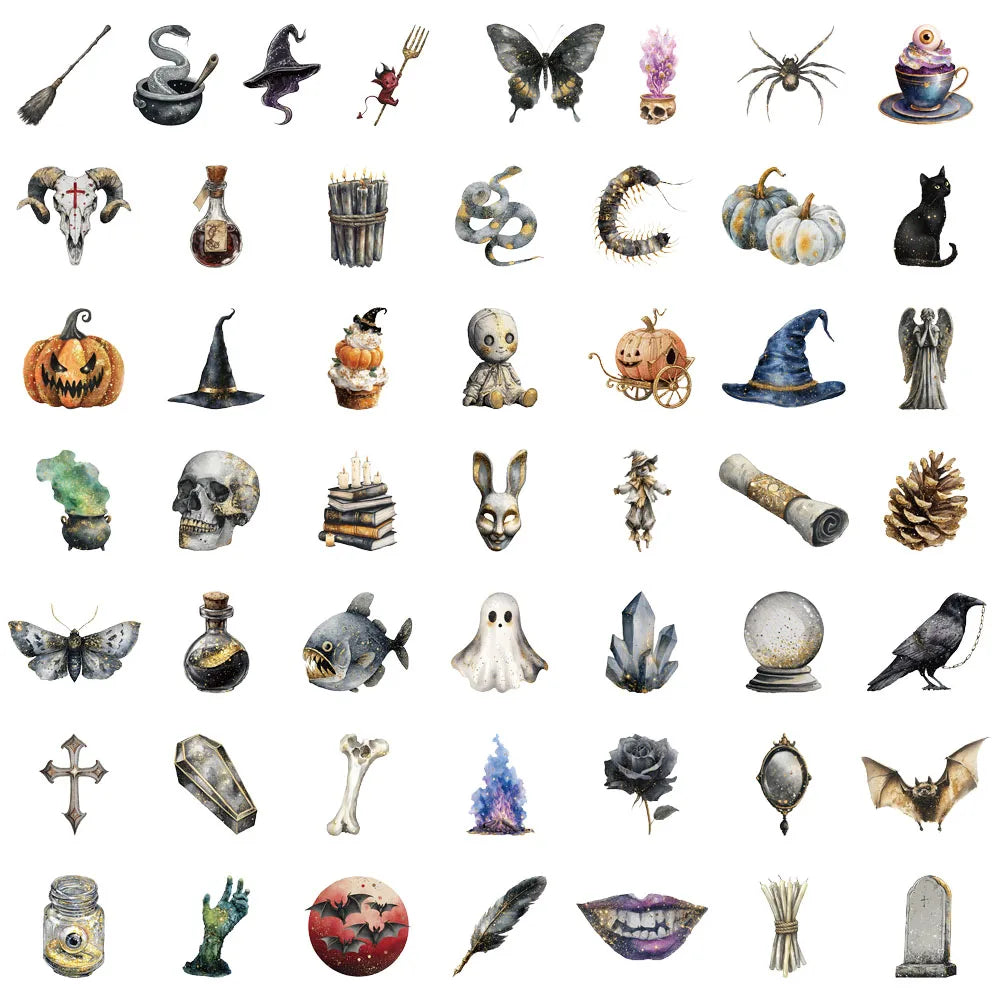 50PCS Horror Halloween Witch Stickers Witch DIY Stickers Scrapbook Mobile Tablet Toy Stickers