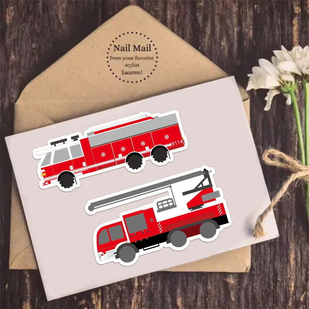 8PCS Fire Engineering Rescue Vehicle Creative Collage DIY, suitable for phone cases, tablets, and decorative toy stickers