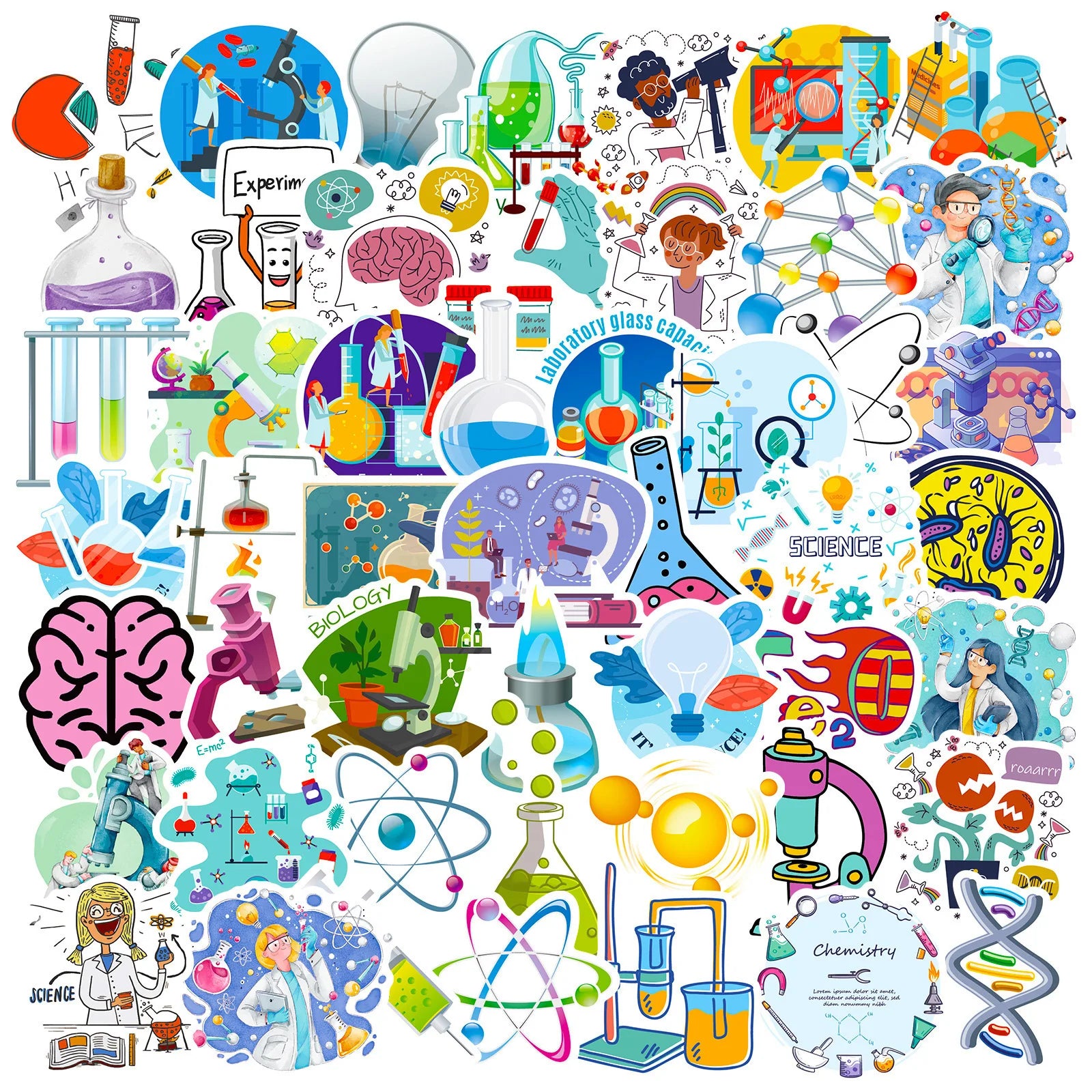 50/100PCS Scientific Chemistry Equipment Laboratory Cartoon DIY Computer Notebook Stationery Decorative Stickers