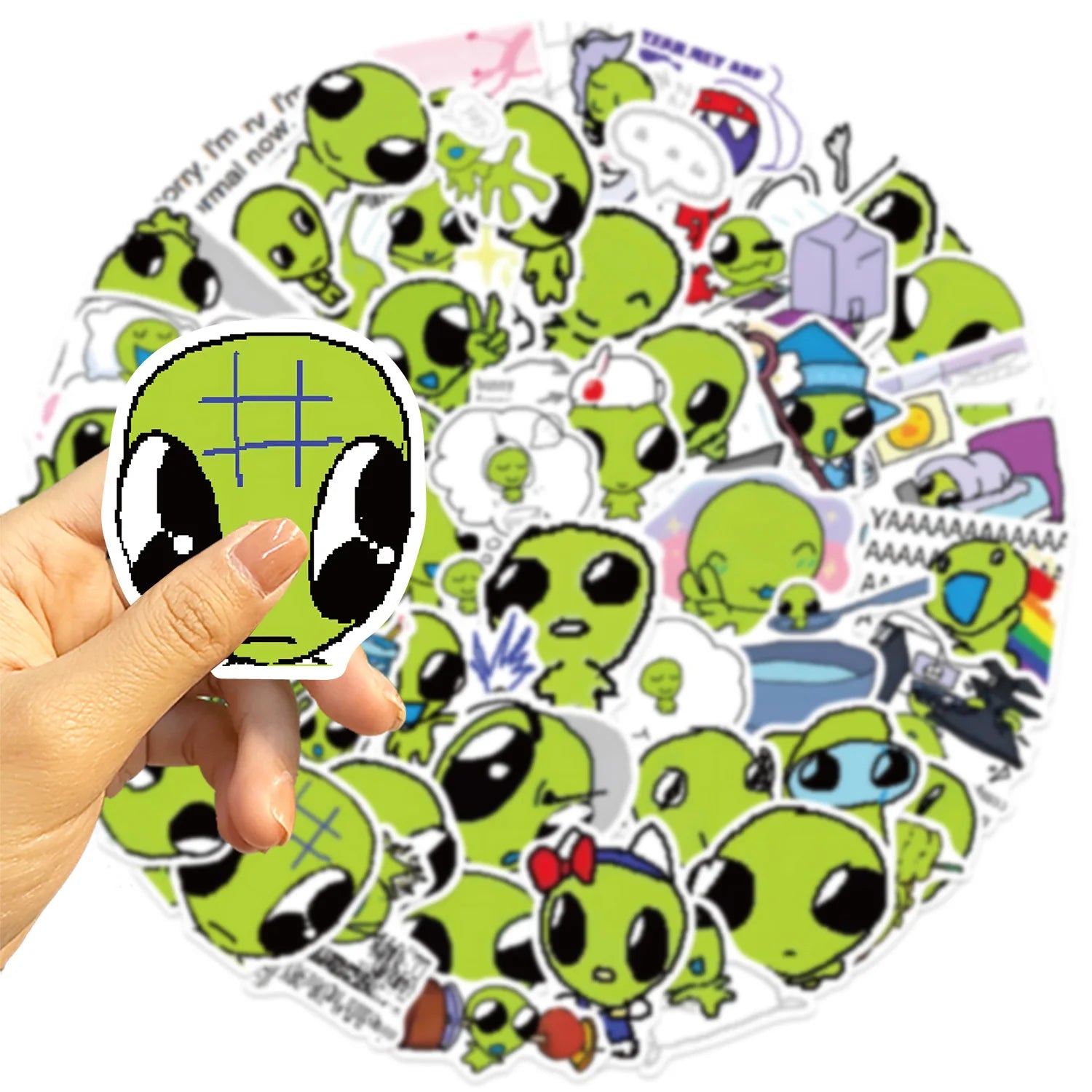 52Pcs Cute Cartoon Green Star Graffiti Stickers DIY for Luggage Notebook Waterproof Stationery Children Reward Stickers