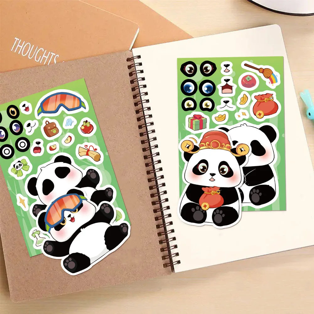 8PCS Cartoon Cute Panda Collage Toy DIY Puzzle Stickers Luggage Tablet Computer Speaker Skateboard Waterproof Stickers