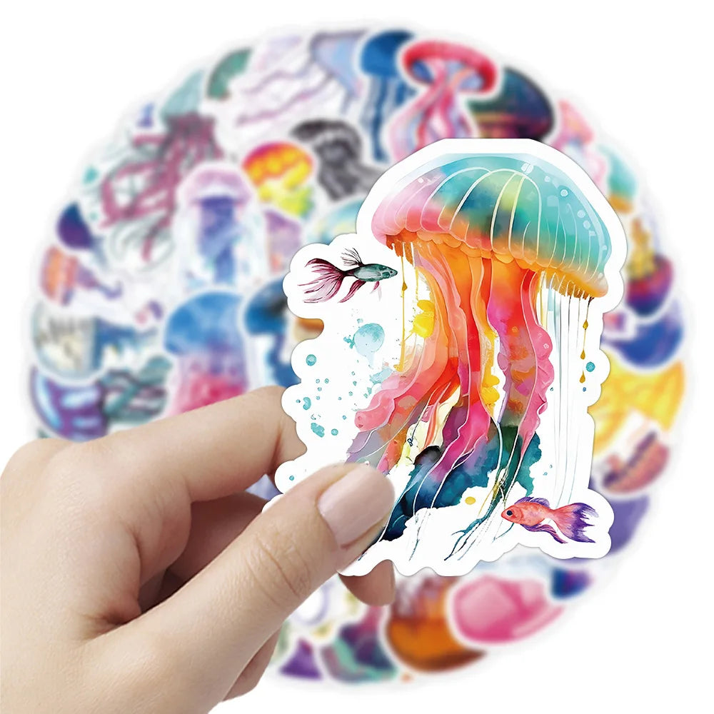 53Pcs Jellyfish Stickers Pack, Cartoon Aesthetic Vinyl Waterproof Sticker Decals for Water Bottle, Laptop, Phone, Scrapbooking,