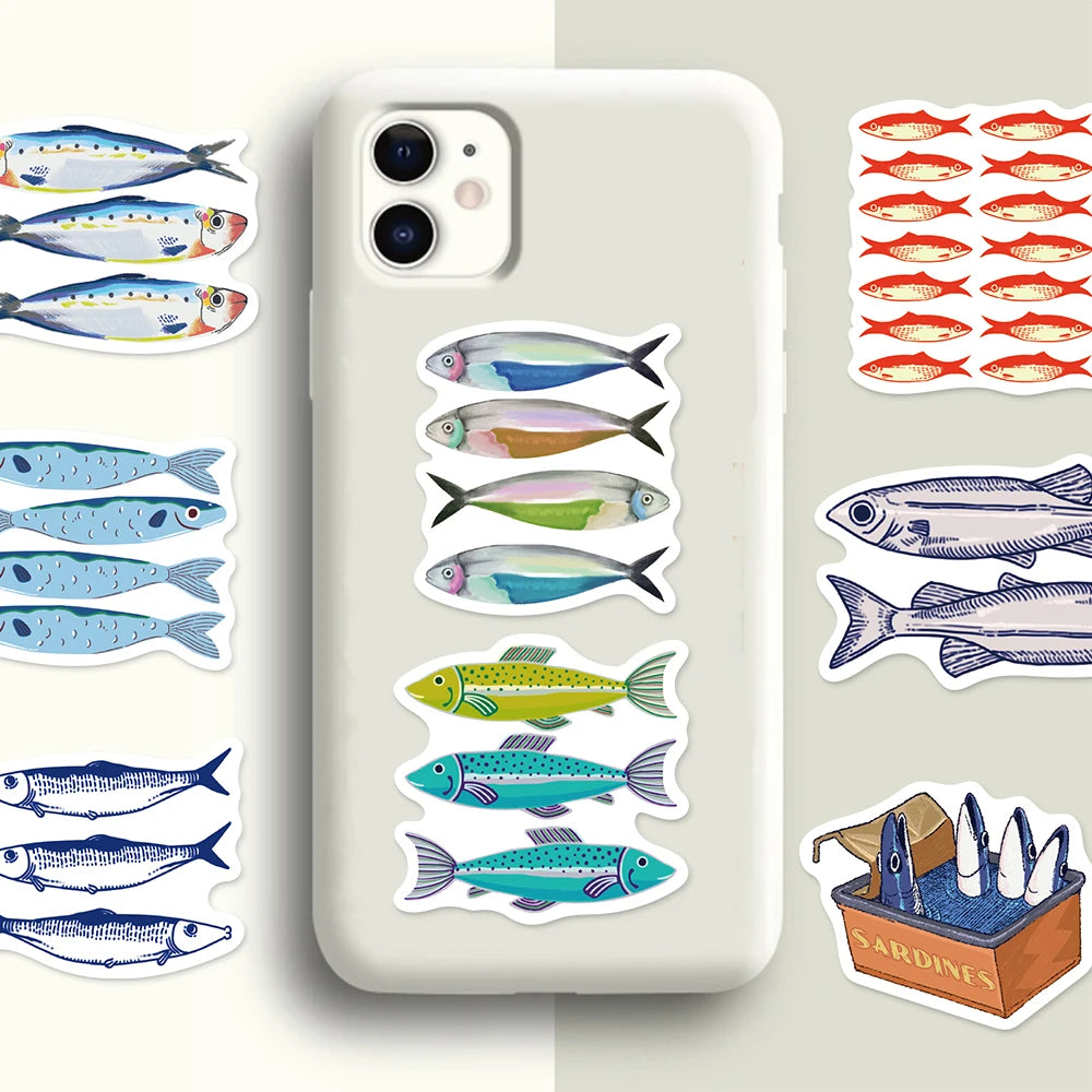 50PCS Cartoon sardine Ocean Funny Sticker Set DIY Brochure Clipper Decoration Notebook Toy Sticker