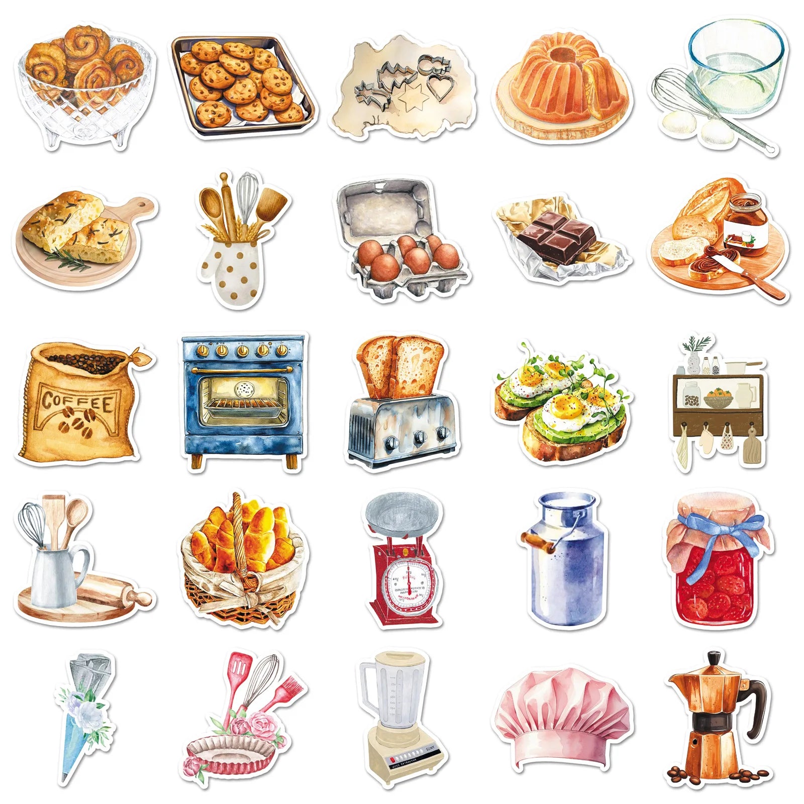 50Pcs Kitchen Baking Cartoon Food Doodle Stickers Stationery Laptop Phone Guitar Fridge Water Cup Skateboard DIY Sticker