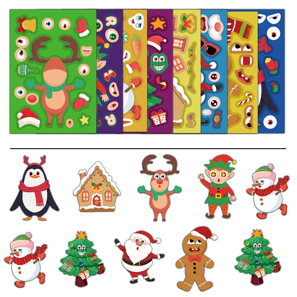 8PCS Creative Christmas Face Changing Series Collage Fun Stickers DIY Manual Luggage Skateboard Notebook Gooka Stickers