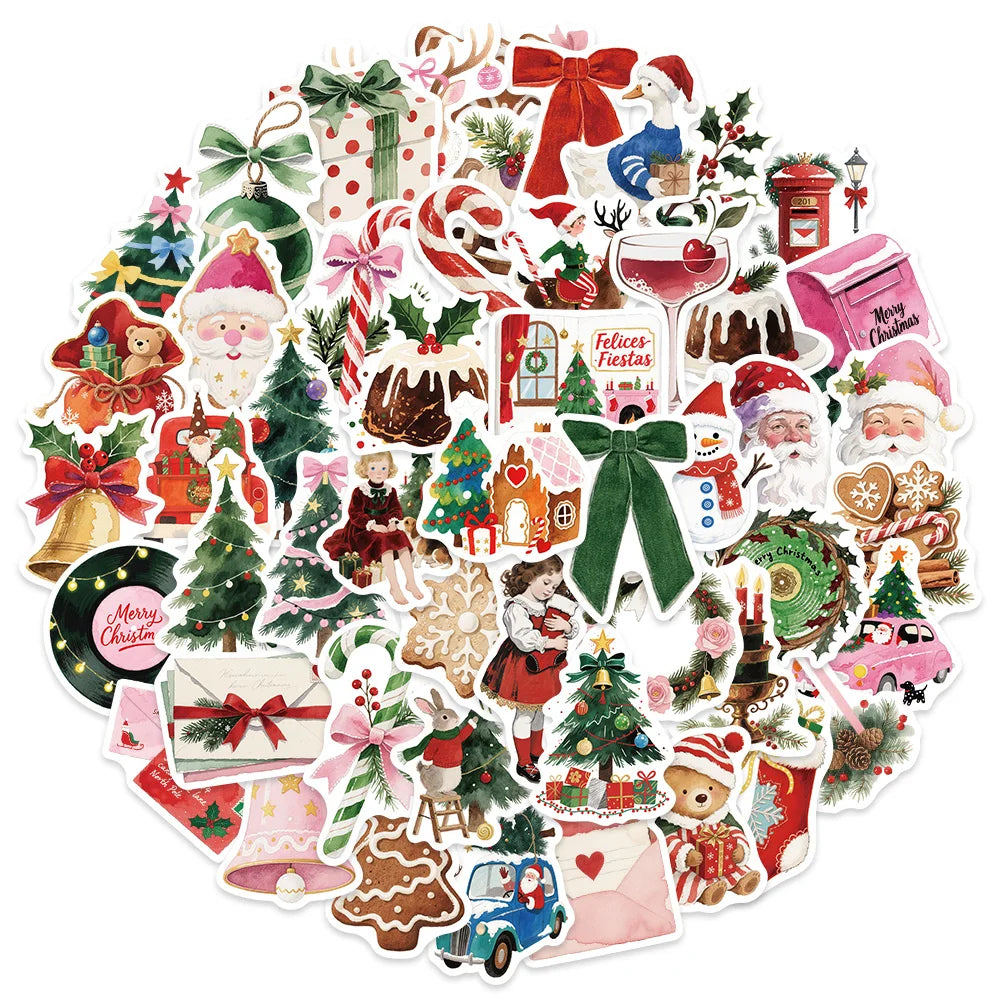 50PCS Christmas Aesthetics Christmas Decoration Stickers DIY Luggage Notebook Water Cup Handmade Scrapbook Stickers