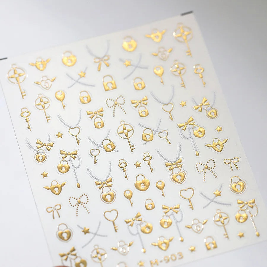 Metal Sticker Nail 3D Kawai Dreamy Star-dotted Butterfly Nail Charms Stickers 5D Ribbon With Love Embossed Nail Art Stickers DIY