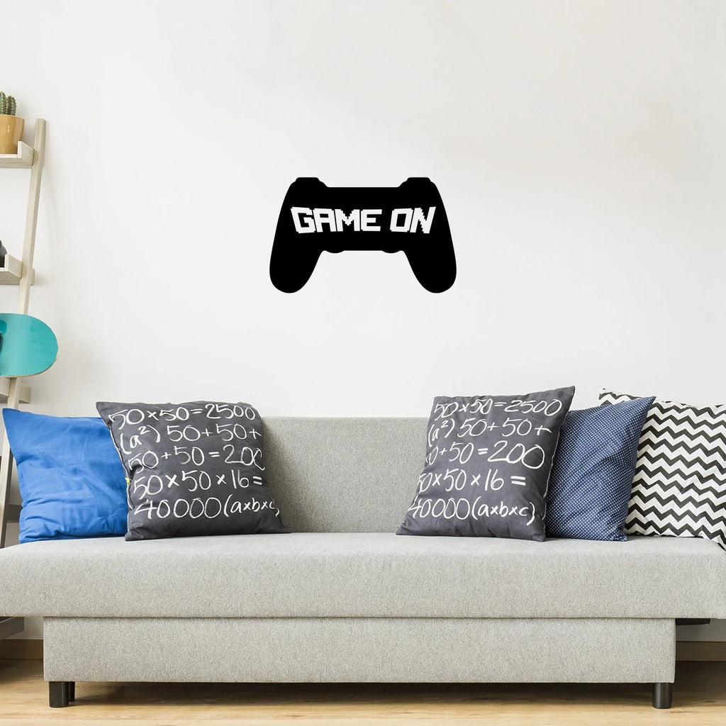 Game On - Vinyl Wall Decal Gamer Video Play Room Decor Black 15.5x25
