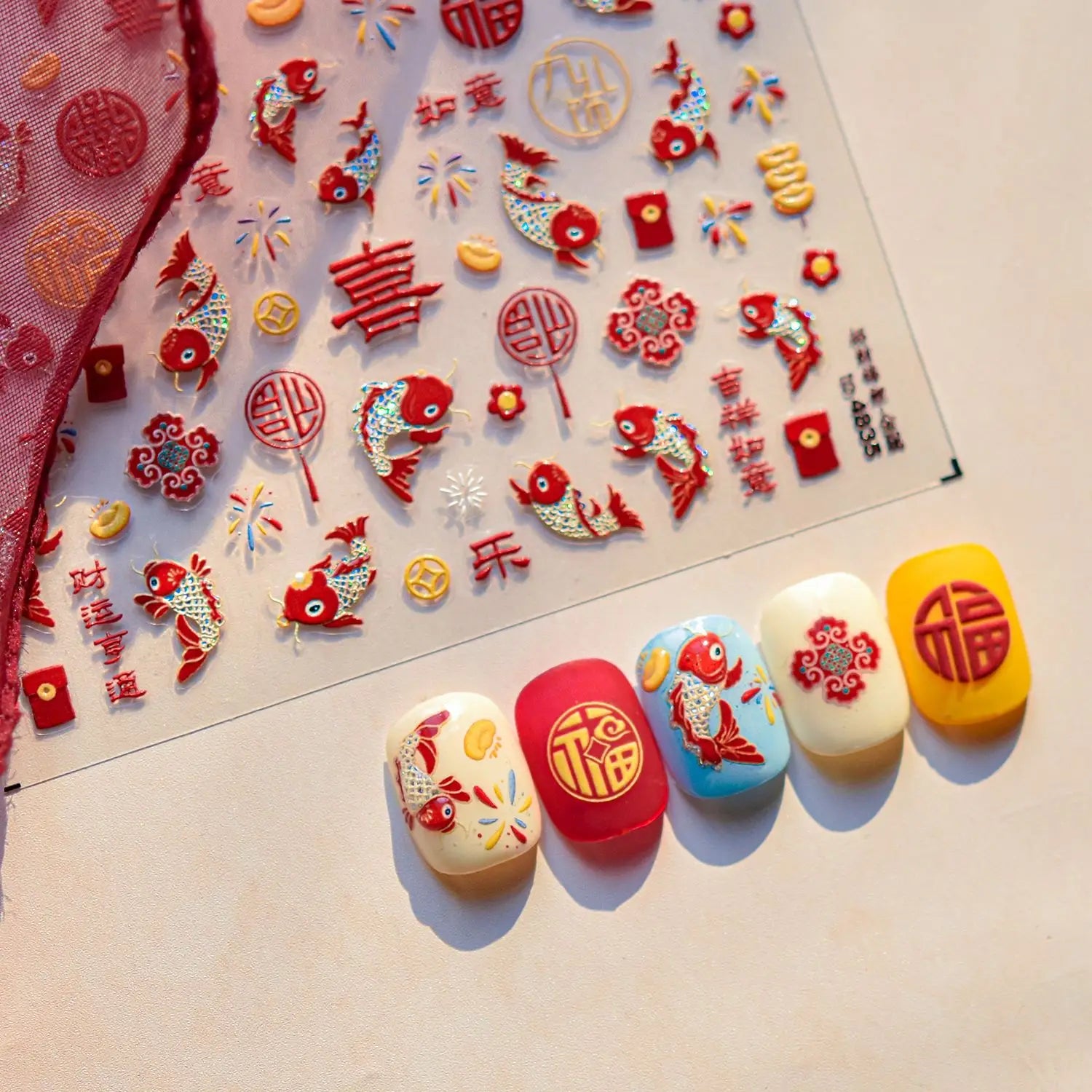 Thin Tough Stickers Cute 5D Koi Fish Self Adhesive Nail Art 3D Decorations Stickers DIY Luxury Fish Manicure Design Nails Decals