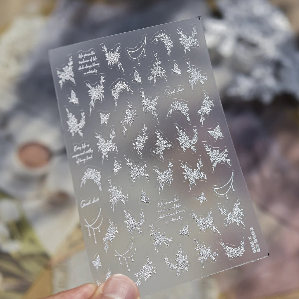 Spring Flowers Nail Charms Stickers 5D Semi-transparent Rose Daisy Flowers Self Adhesive Manicure Decorations Sticker Decals DIY