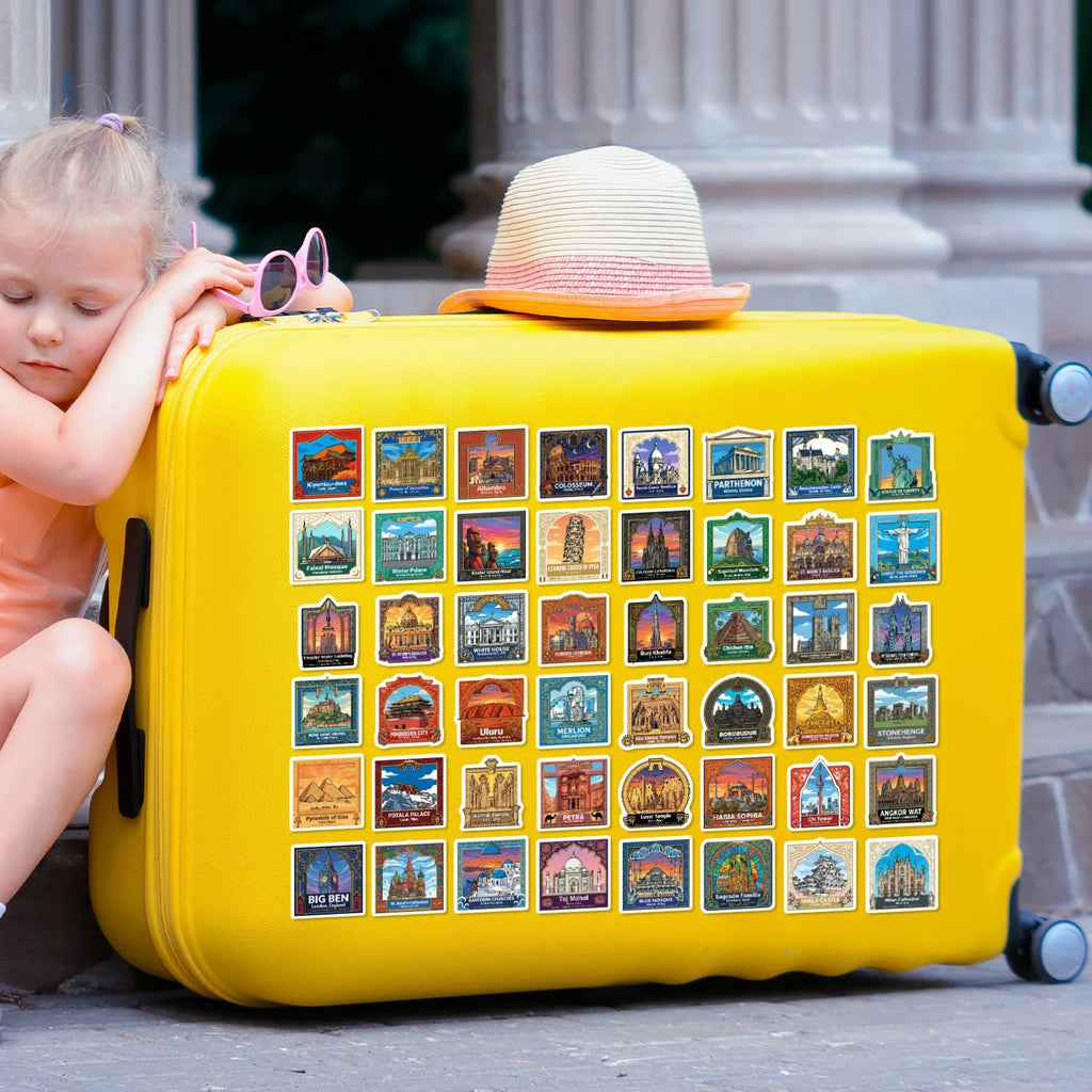 50/100Pcs Vintage Travel World Landmark Stickers Thick Waterproof DIY for Suitcase Notebook Diary Stationery Box Desk Decals